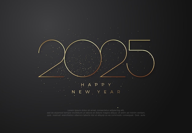 Happy new year 2025 with shiny gold line art Premium design for new year greetings for banners posters or social media and calendars