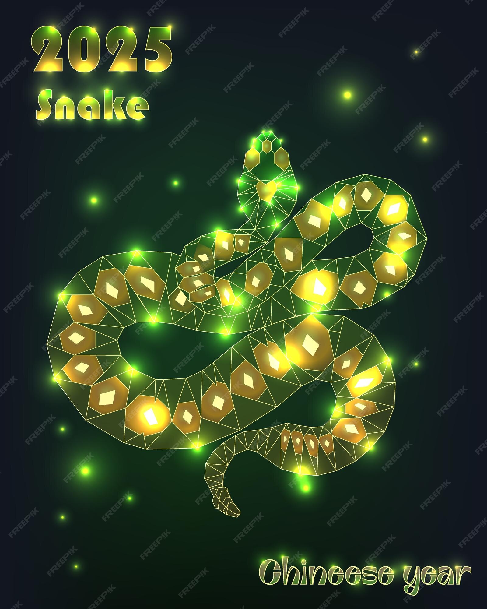 Premium Vector Happy new year 2025 Zodiac sign Snake Polygonal neon