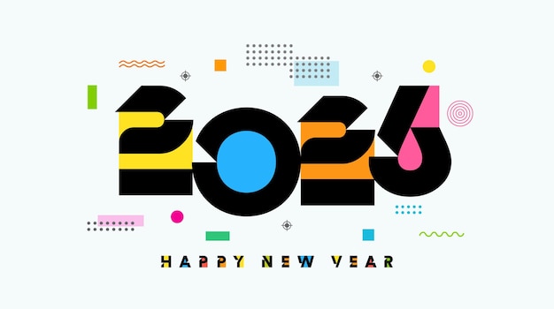 신년 축하 2026 크리에이티브 인사 기하학적 요소와 함께 다채로운 포스트카드