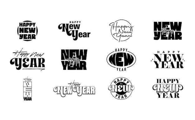 Vector happy new year aesthetic logo new year salutation lettering modern aesthetic typographic style