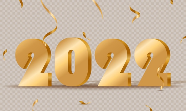 С новым годом фон золотые блестящие числа с конфетти и лентами векторная иллюстрация eps