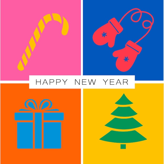 Happy New Year background trendy design silhouette of winter elements vector illustration