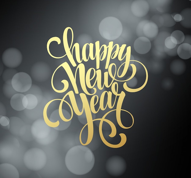 Vector happy new year background with a gold lettering, greeting card