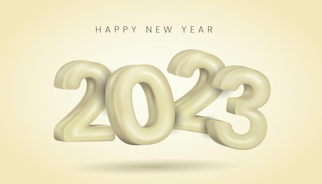 Happy new year background with realistic 3d vector number 2023 in white color