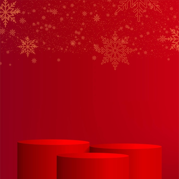 Happy New Year background with red podium and snowing. Vector