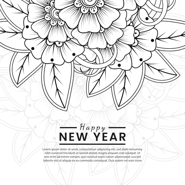 Happy new year banner or card template with mehndi flower