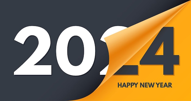 С новым годом баннер переверните календарь на 2024 год с векторной иллюстрацией баннера поздравительной открытки со свернутым углом
