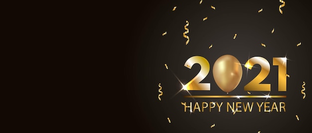 金のリボンと風船で新年あけましておめでとうございます。