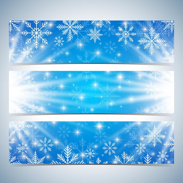 Vettore banner di felice anno nuovo. sfondo blu con fiocchi di neve. modello di vettore di design moderno.