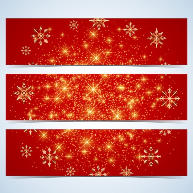 С новым годом баннеры. красный фон с золотыми снежинками. шаблон современного дизайна.