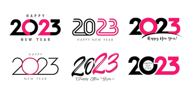 Happy New Year big set of 2023 logo with pink text design 20 23 number design template