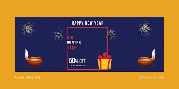 Happy new year big winter sale cover page design