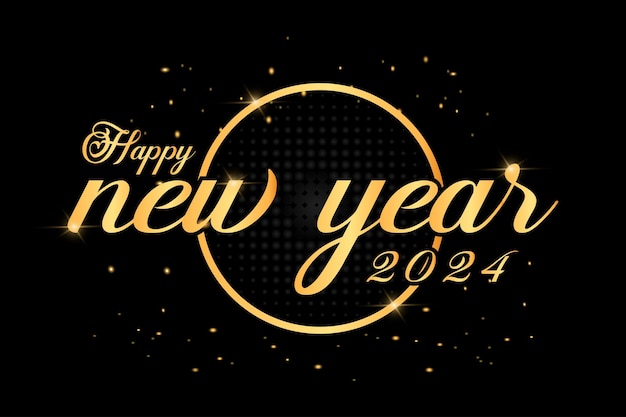 Happy New Year black and gold vector calligraphy banner