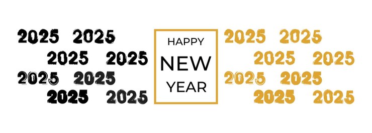 Vector happy new year brush stroke and fill numbers 2025 celebration new years eve