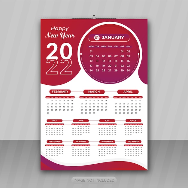 Happy new year business wall calendar design 2022