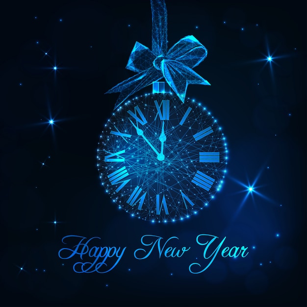 Happy new year card with clock as a christmas ball