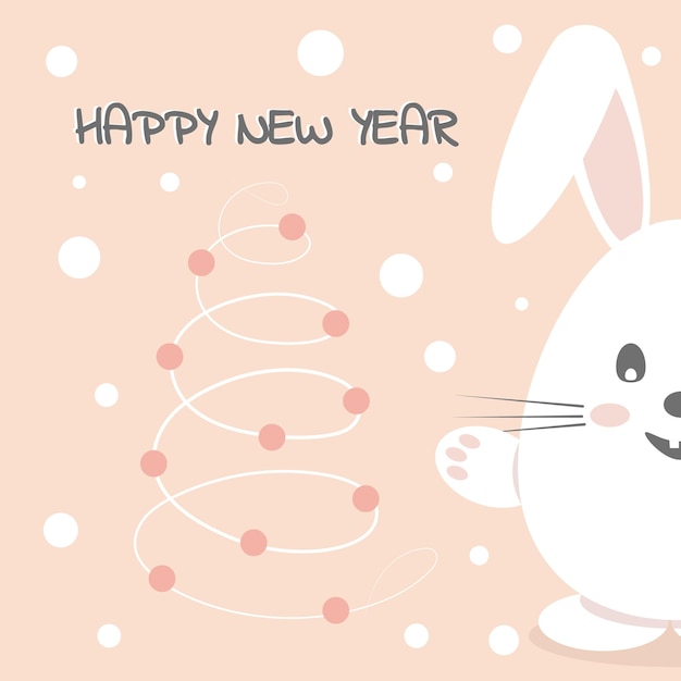 Happy new year card with cute bunny