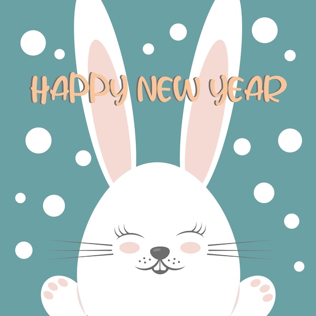 Happy new year card with cute bunny