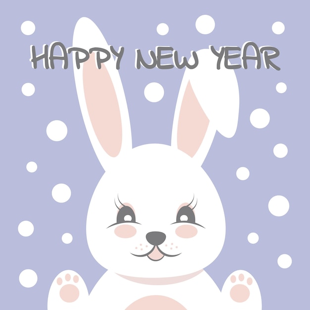 happy new year card with cute bunny