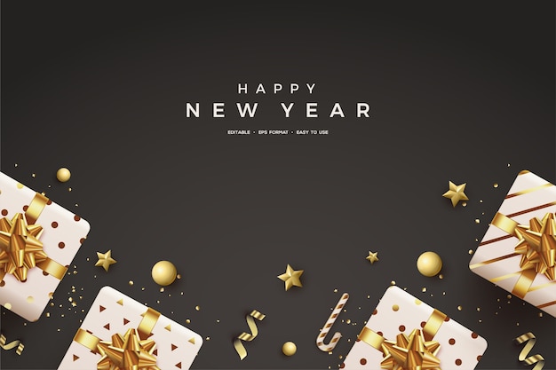 Happy new year card with decorations