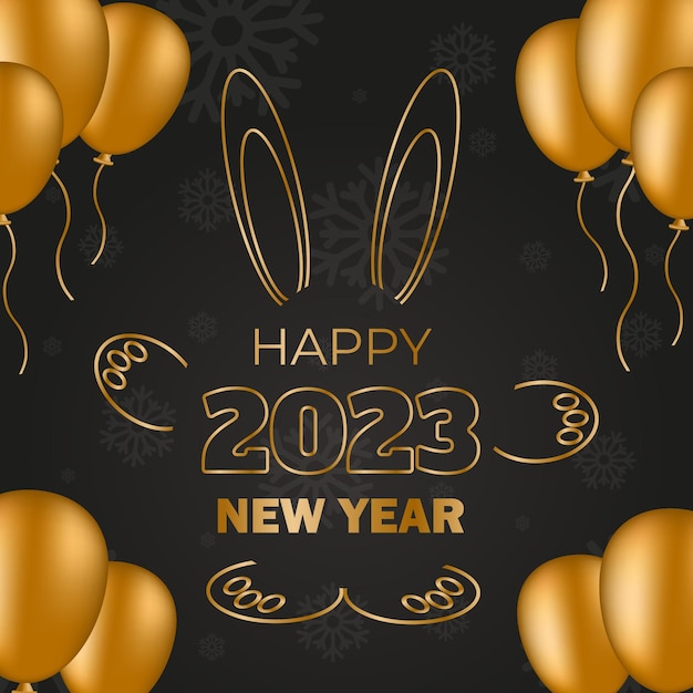 Happy new year card with gold cute bunny