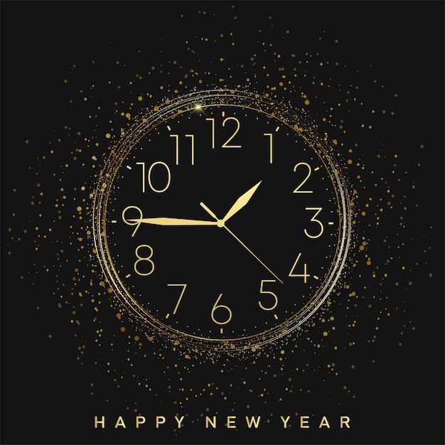 Vector happy new year card with golden vintage watch. vector.