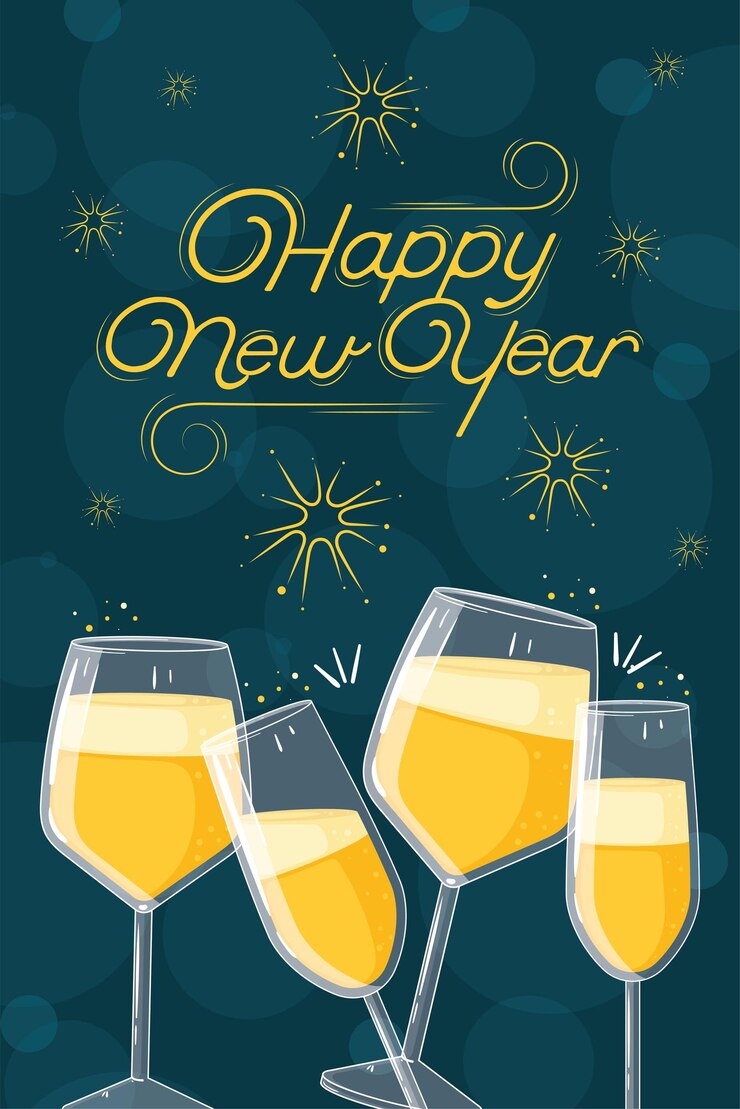 Vector happy new year card with multiple champagne glasses vector