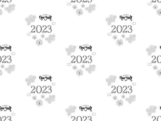 Happy New Year cartoon character seamless pattern on white background