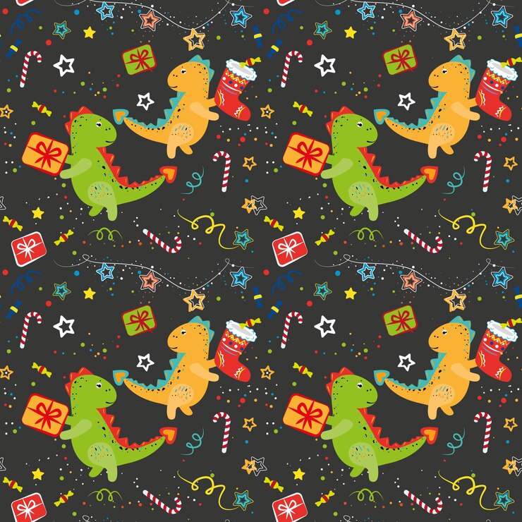 Vector happy new year cartoon seamless pattern funny dragon symbol of chinese new year 2024