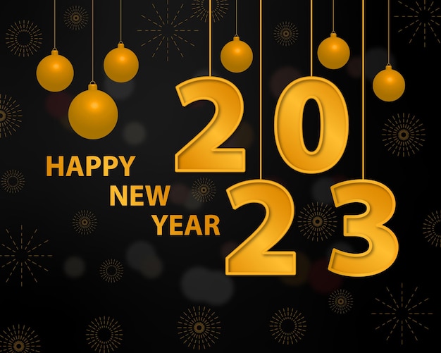 happy new year celebration banner with golden text