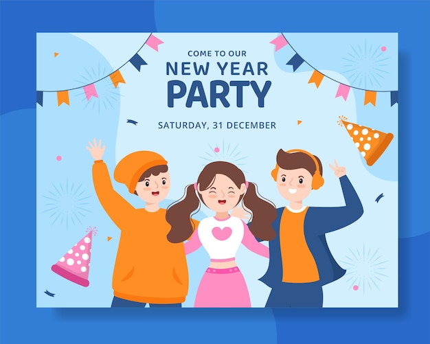 Happy new year celebration photocall flat cartoon hand drawn templates illustration