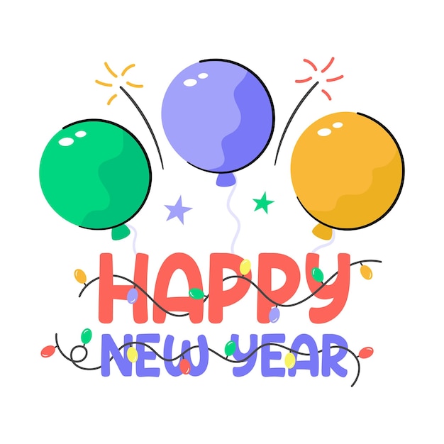 Happy new year celebration sticker in trendy flat style ready to use in websites and mobile apps