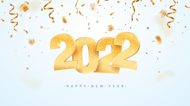 Happy new year celebration vector illustration golden christmas numbers on white background