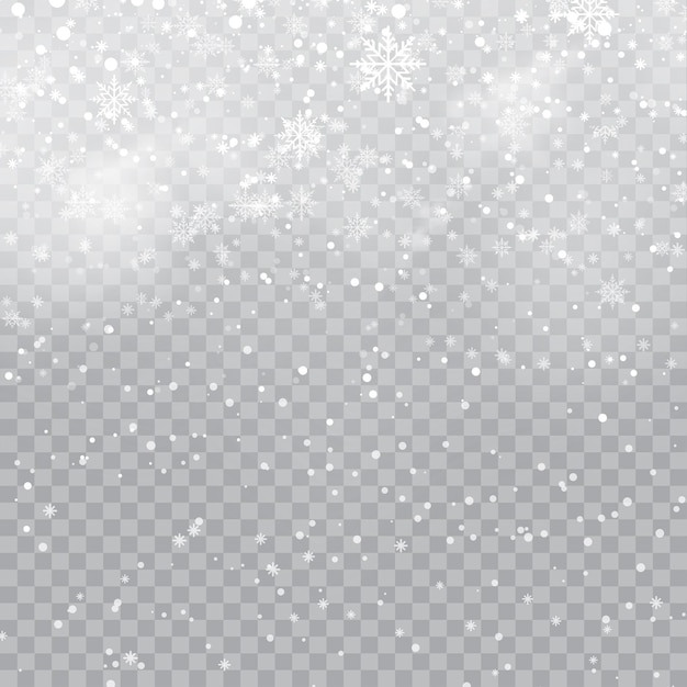 happy new year or christmas card with falling snowflakes on transparent background vector