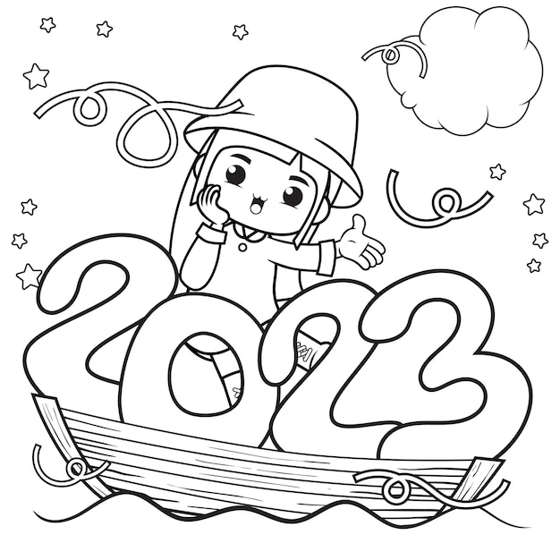 Happy new year coloring book with cute girl16