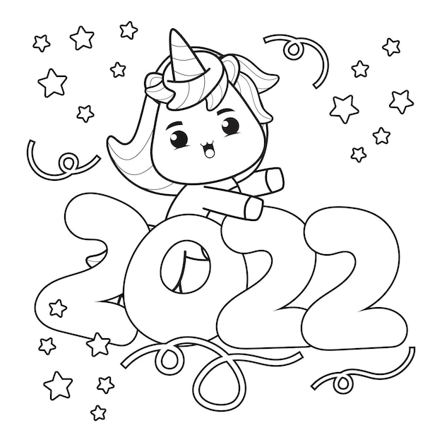 Happy new year coloring book with cute unicorn4