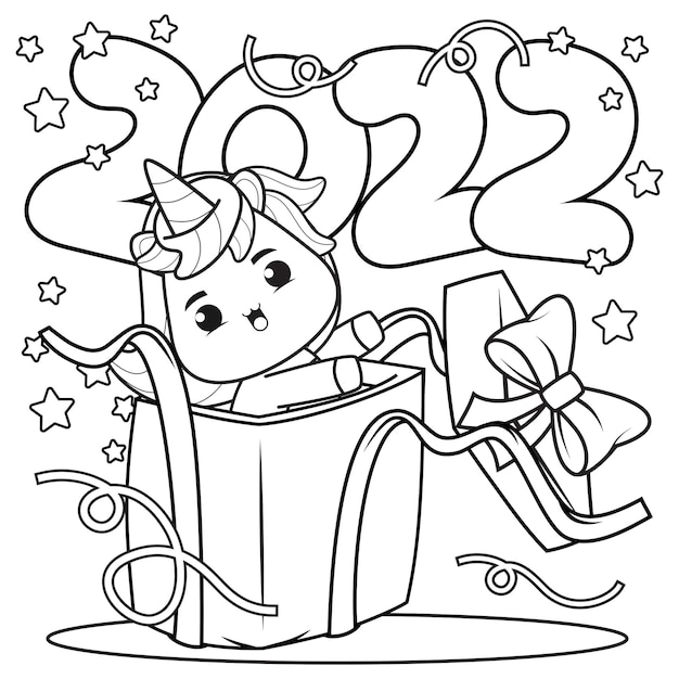 Happy new year coloring book with cute unicorn9