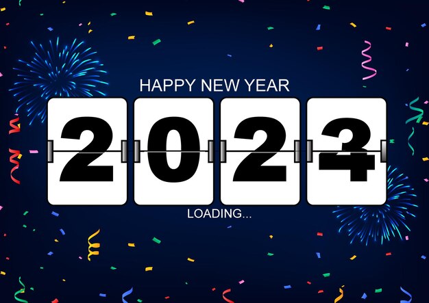 Happy new year countdowning banner 2023 to 2024 with confetti