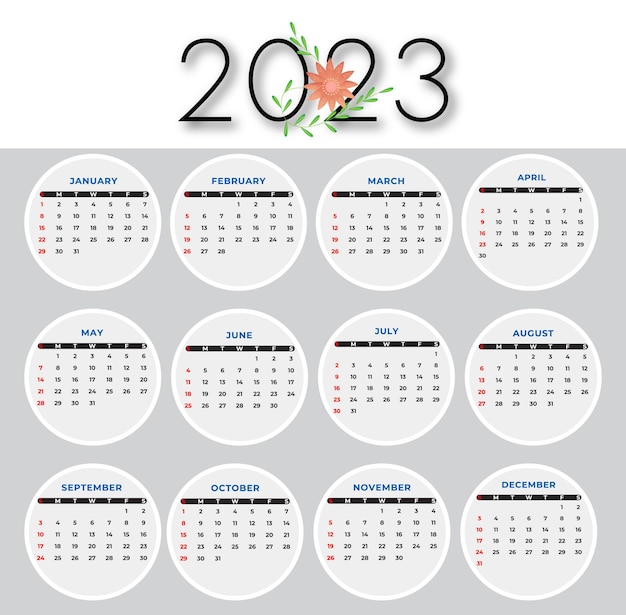 Vettore felice anno nuovo design calendario 2023