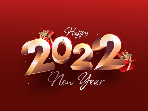 Happy new year design with golden 3d text