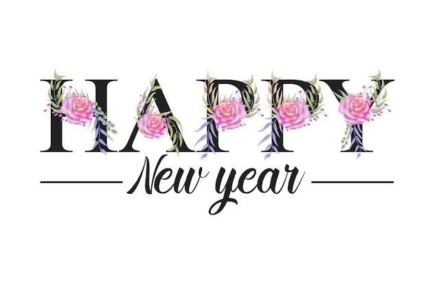 Happy new year design with watercolor floral