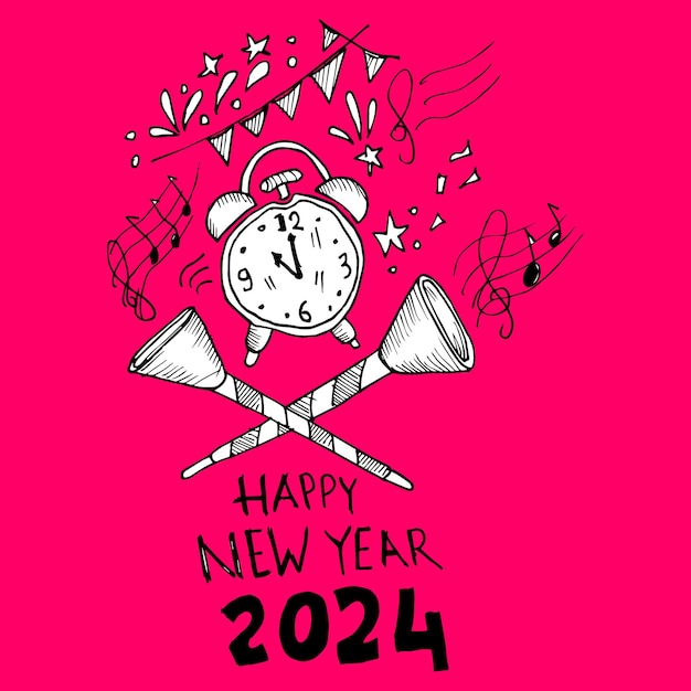 Happy new year doodle e illustrazione di schizzi