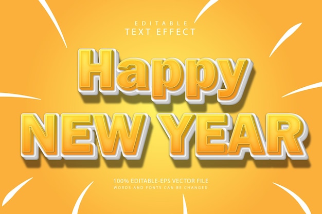 Happy new year editable text effect 3 dimension emboss cartoon style