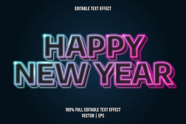 Felice anno nuovo effetto testo modificabile in stile neon