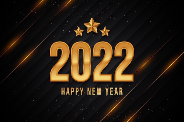 Vettore felice anno nuovo effetto testo modificabile con stile backround oro nero