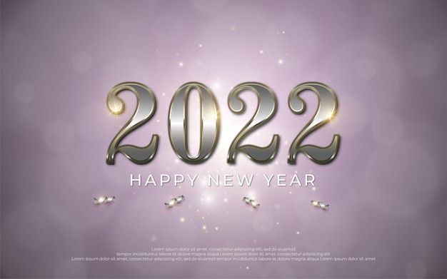 그라데이션 배경에 금속 스타일 3d가 있는 새해 복 많이 받으세요 편집 가능한 텍스트 번호 2022