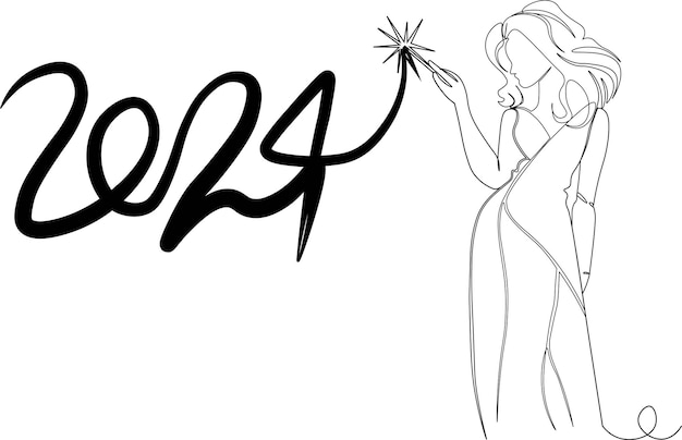 Vector happy new year elements line art continous one line