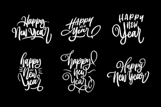 Happy New Year Festive Event Lettering Design Set