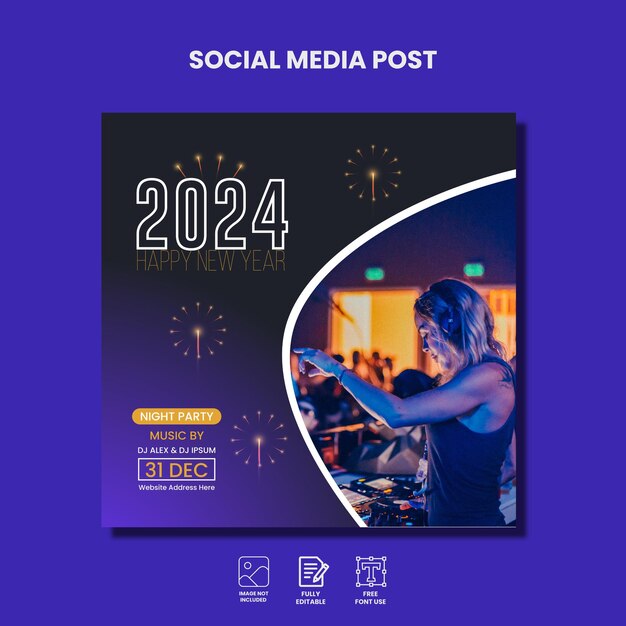 Happy new year festive night party or promotional social media banner template