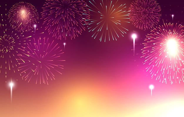 Vector happy new year fireworks party bright night sky background
